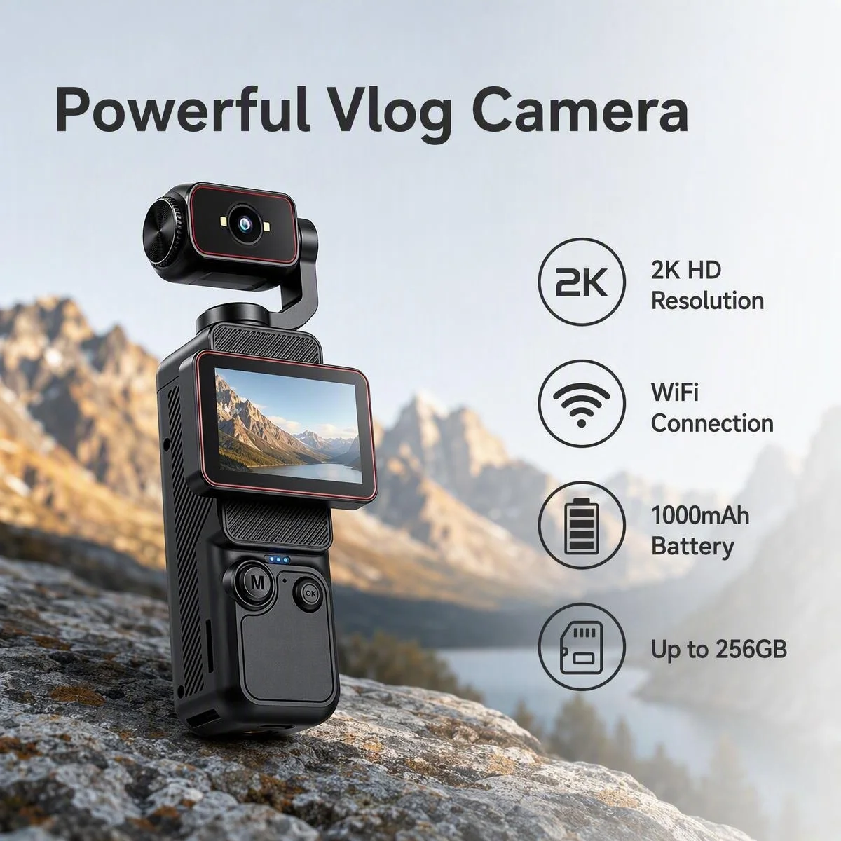 Outdoor Lighting Video - 2K Pocket Handheld Vlog Camera, 270°