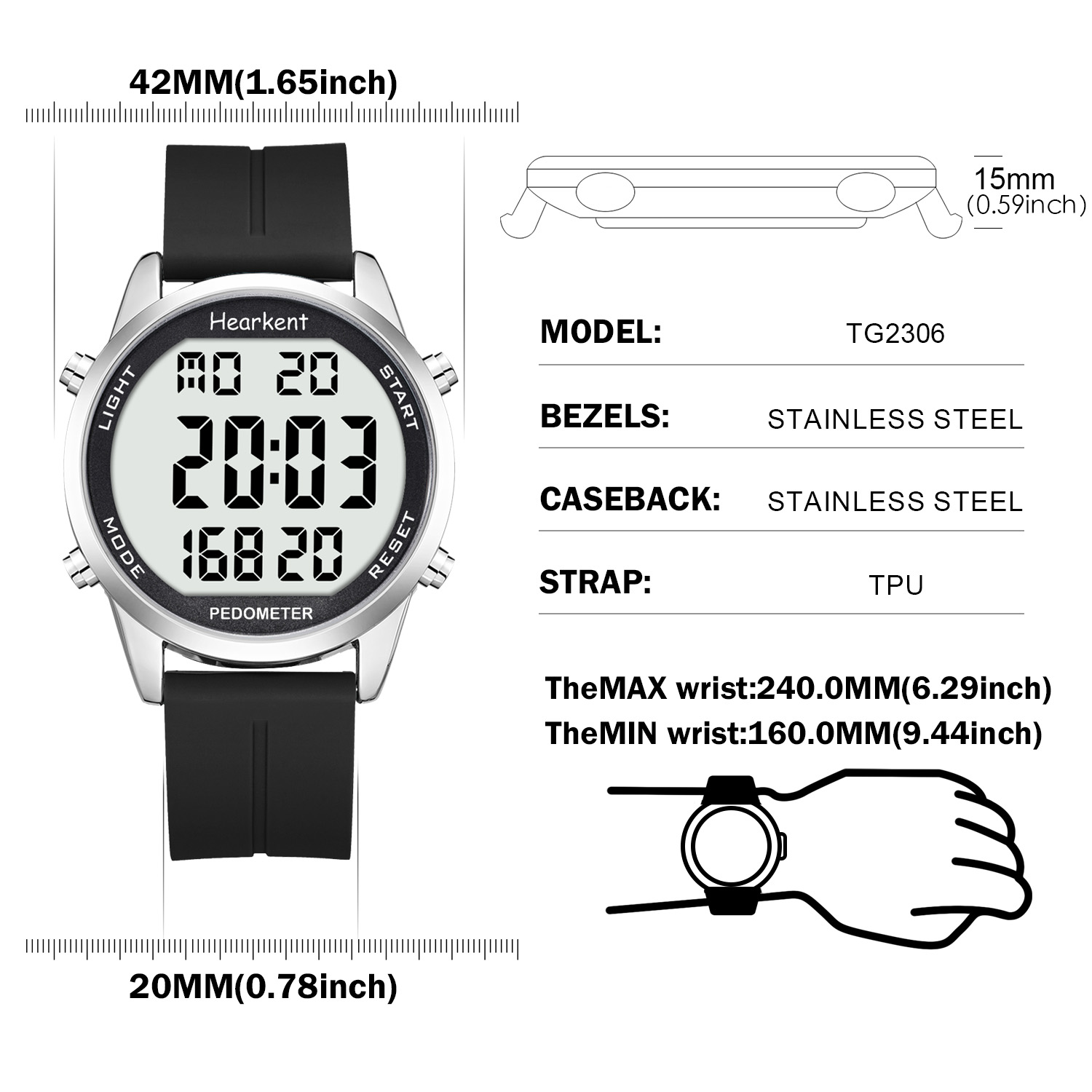 Hearkent Pedometer Watch Men/W - Outdoor Lighting For Steps 评论和价格