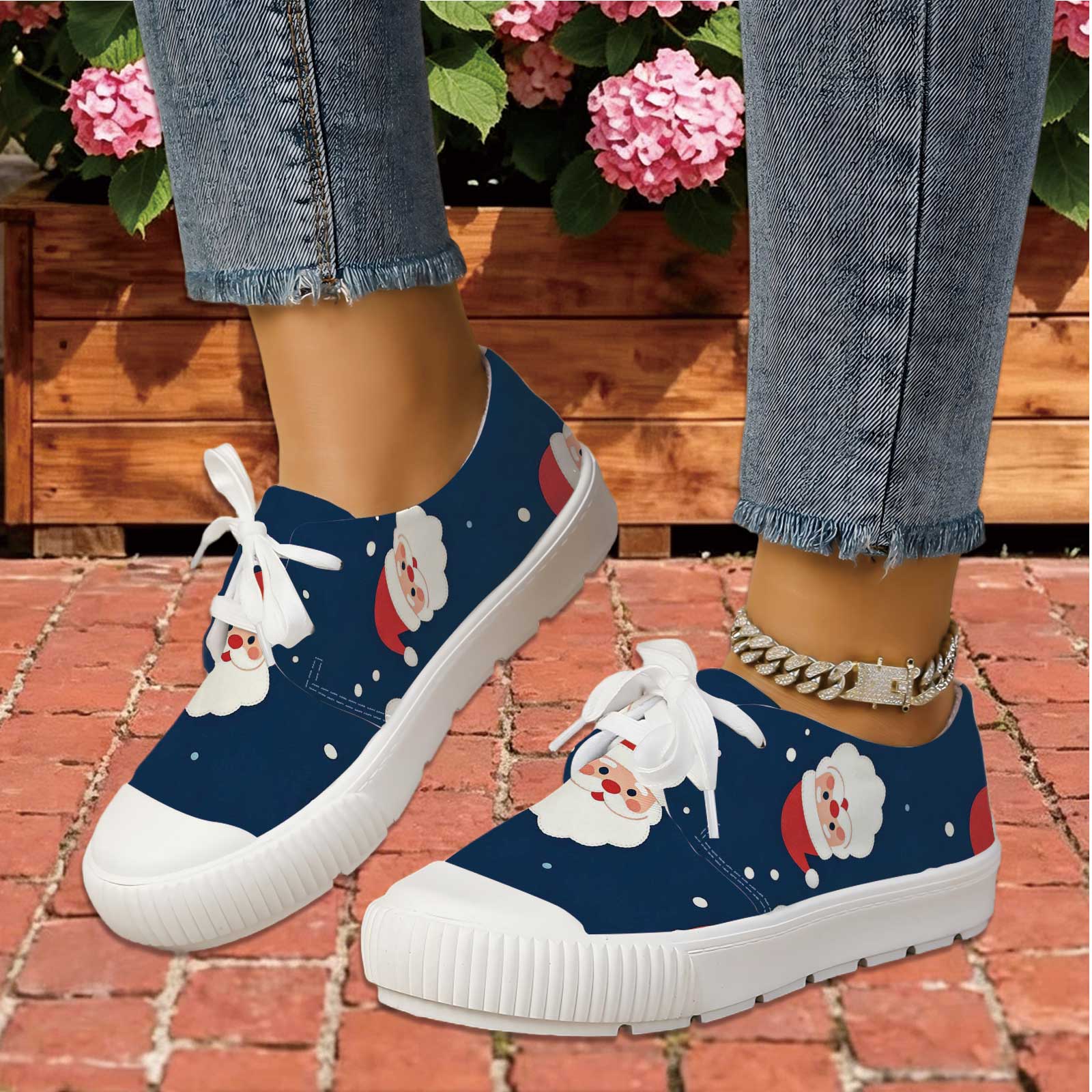 Women Santa Print Lace Up Casu - Outdoor Lighting Uplight 评论和价格
