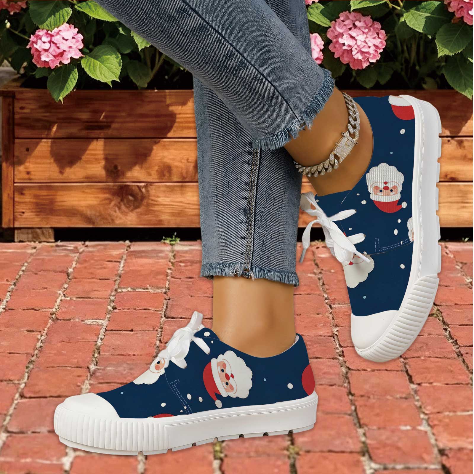 Women Santa Print Lace Up Casu - Outdoor Lighting Uplight 评论和价格